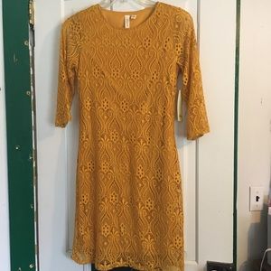 Mustard, Size M, lace dress with sleeves